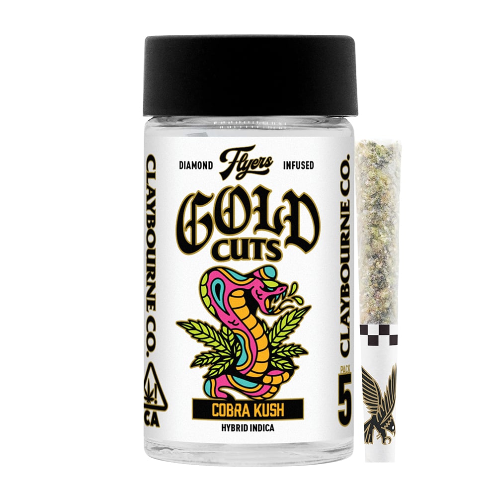 Claybourne Co.: COBRA KUSH - INDICA HYBRID - GOLD CUTS - DIAMOND INFUSED PREROLL - 2 PACK - 1 G