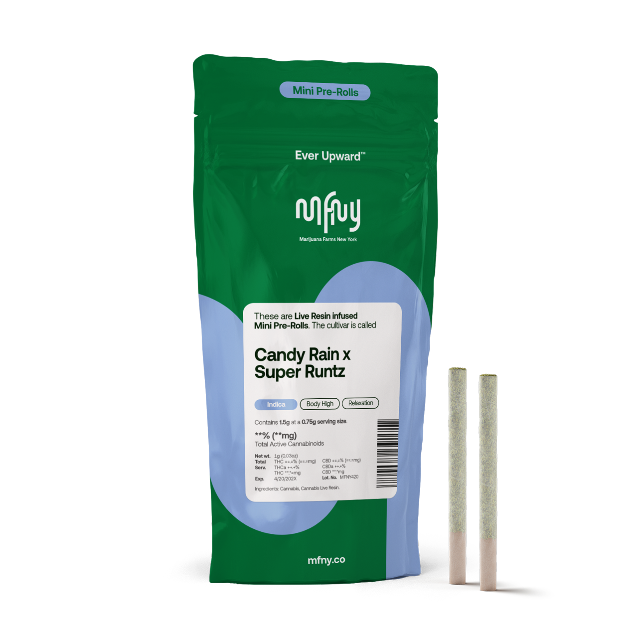 MFNY | 0.75g Live Resin Infused Pre-Rolls | Candy Rain X Super Runtz | 2 Pack