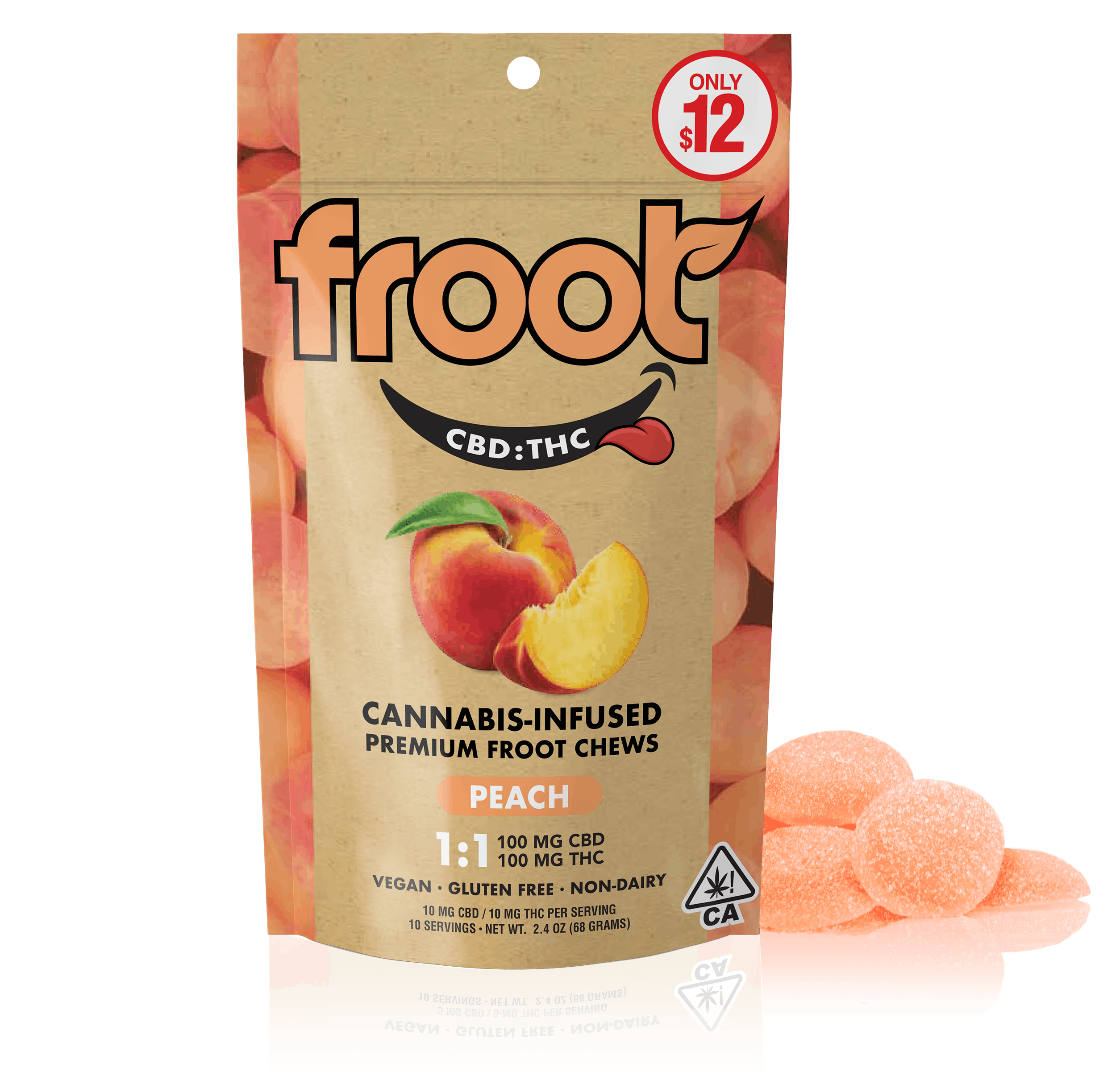 PEACH 1:1 CBD:THC GUMMIES - 100MG CBD: 100MG THC