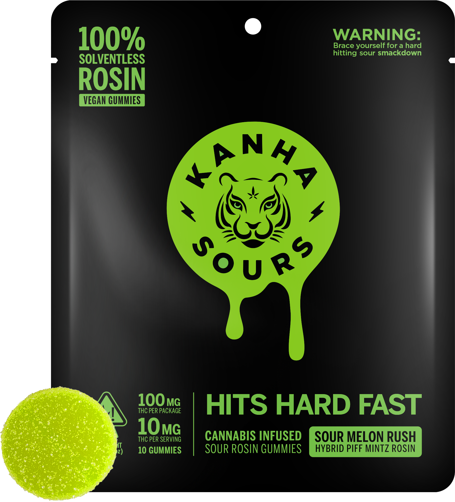SOUR MELON RUSH | ROSIN SOURS | HYBRID | 100MG THC | 10-PACK