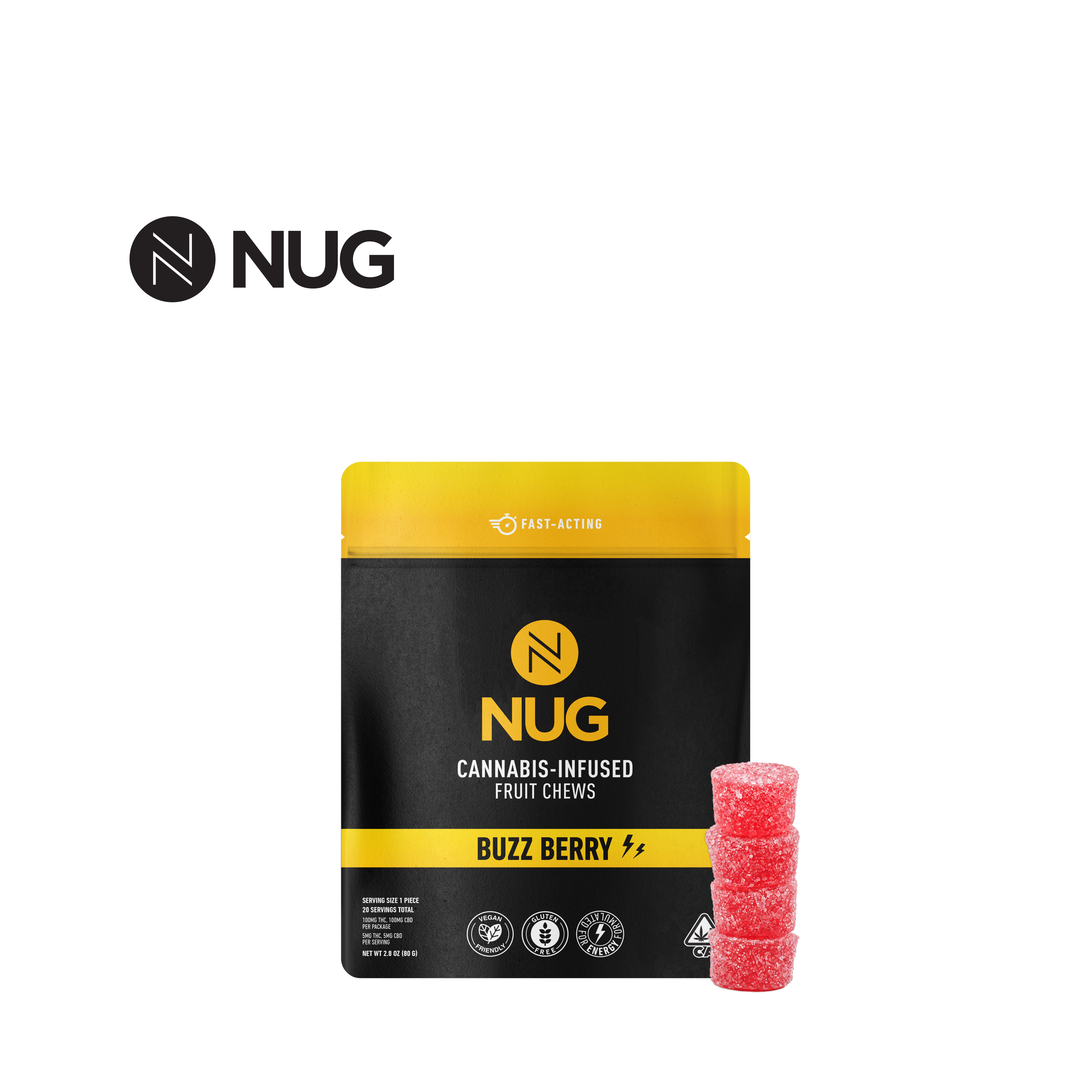 1:1BUZZ BERRY 200MG 20 PACK FRUIT CHEWS