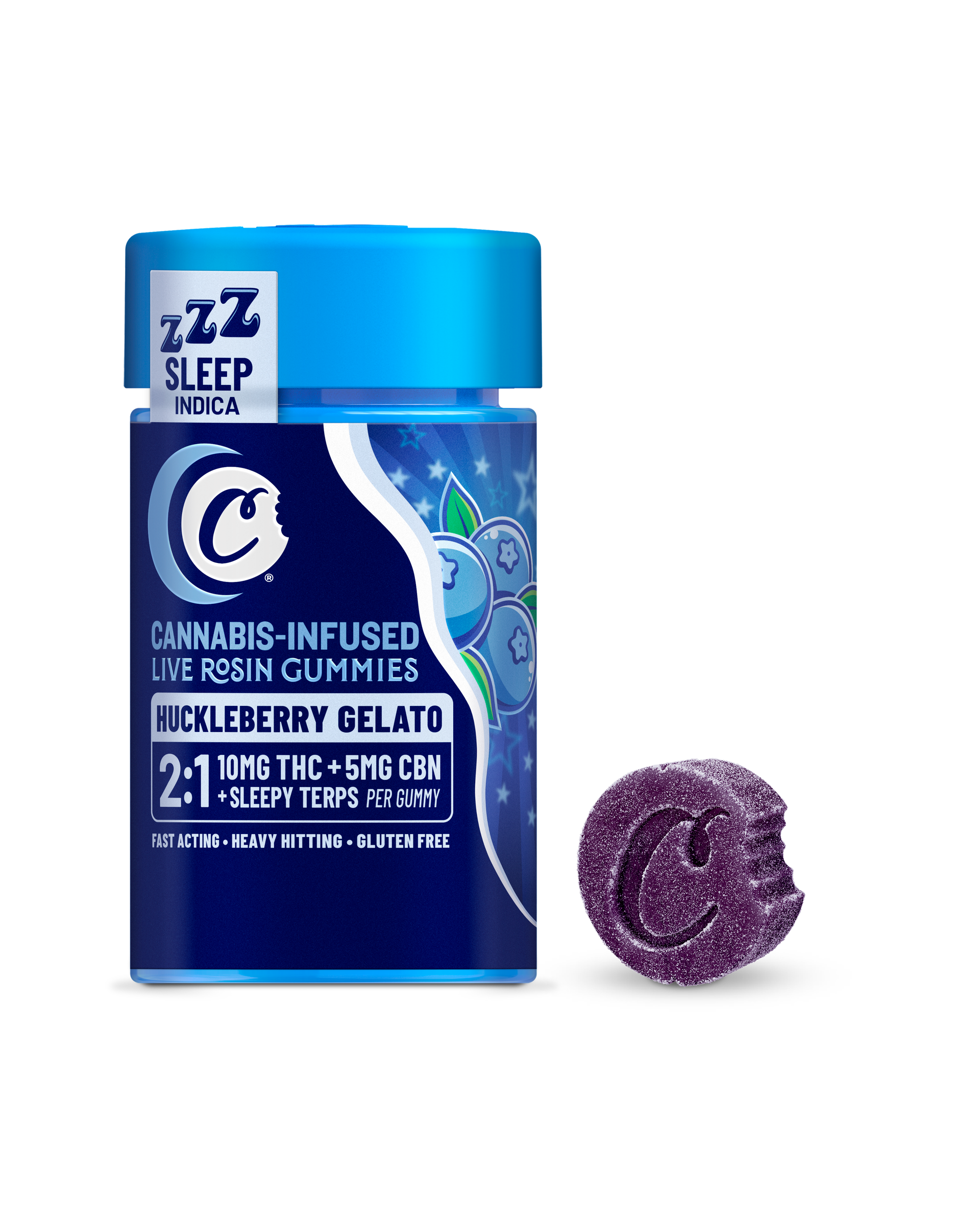 Huckleberry Gelato 2:1 THC:CBN - Live Rosin Gummies - 10pk - 100mg