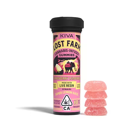 KIVA'S STRAWBERRY LEMONADE 'SUPER LEMON HAZE' LOST FARM GUMMIES 100MG