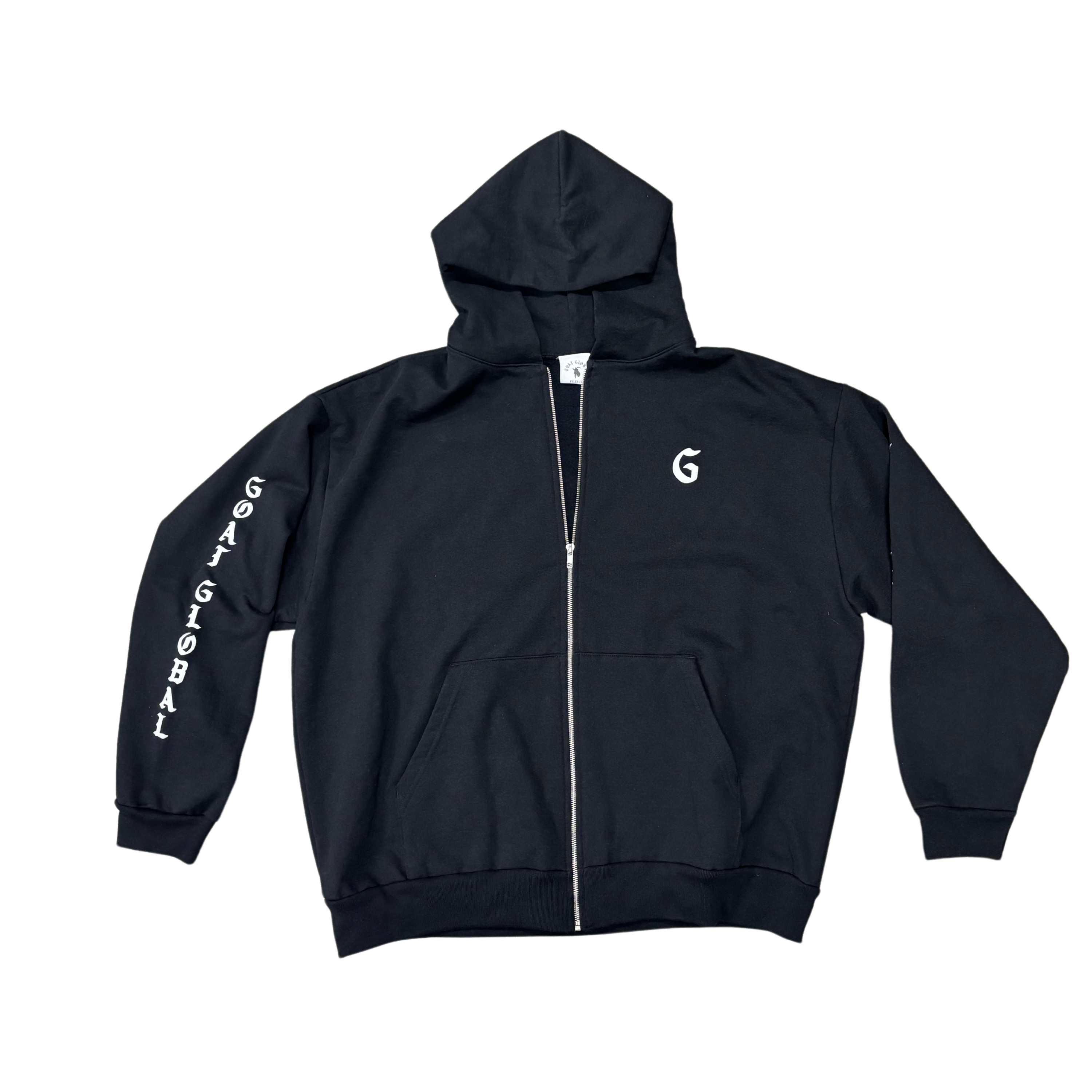 GOAT GLOBAL - GOAT GLOBAL | BW GOAT LOGO ZIP UP HOODIE SMALL
