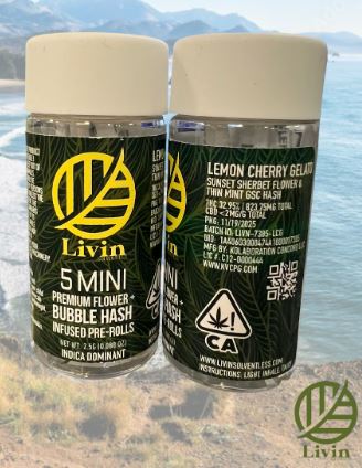 5pk Hash Infused Prerolls  Lemon Cherry Gelato