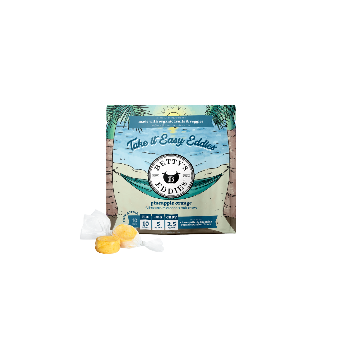FRUIT CHEW | EASIN EDDIES | PINEAPPLE ORANGE 4:2:1 |  100MG THC : 50 MG CBG : 25MG CBDV | 10PK