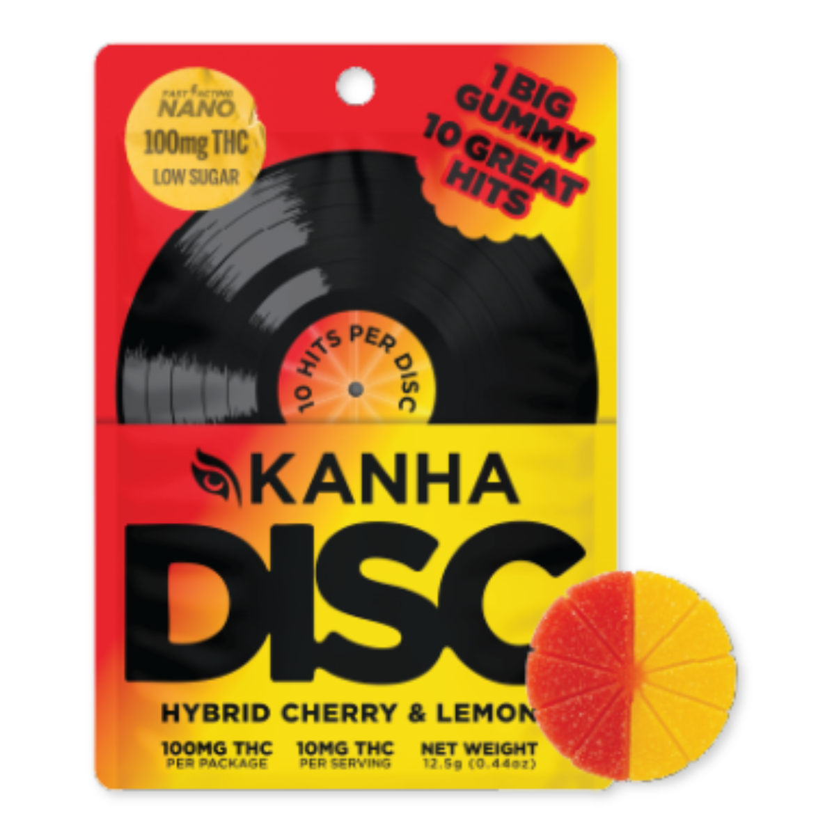 KANHA - NANO GUMMY | FAST ACTING | CHERRY & LEMON DISC | 100MG | 1PK