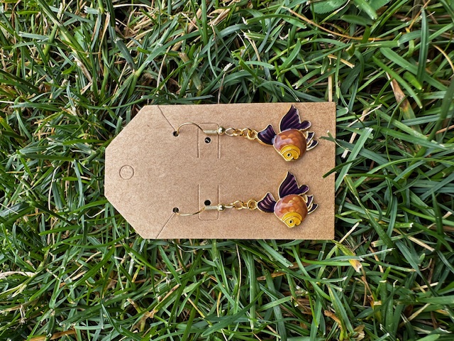 GOLD & PURPLE FISH EARRINGS - One Size