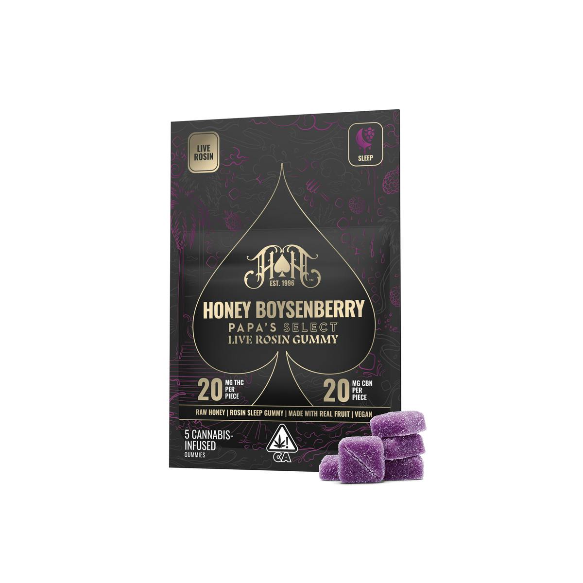 100mg THC / 100mg CBN Live Rosin Gummy Pack: Sleep: Honey Boysenberry [I] - 100 mg
