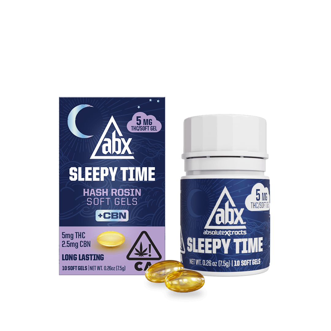 ABX: SLEEPY TIME HASH ROSIN SOFT GELS 50MG:25MG THC:CBN 10PK - 50 mg - 10 Pack