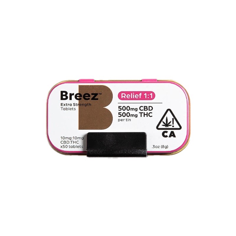 BREEZ: EXTRA-STRENGTH TABLET TINS (RELIEF 500MG CBD + 500MG THC)