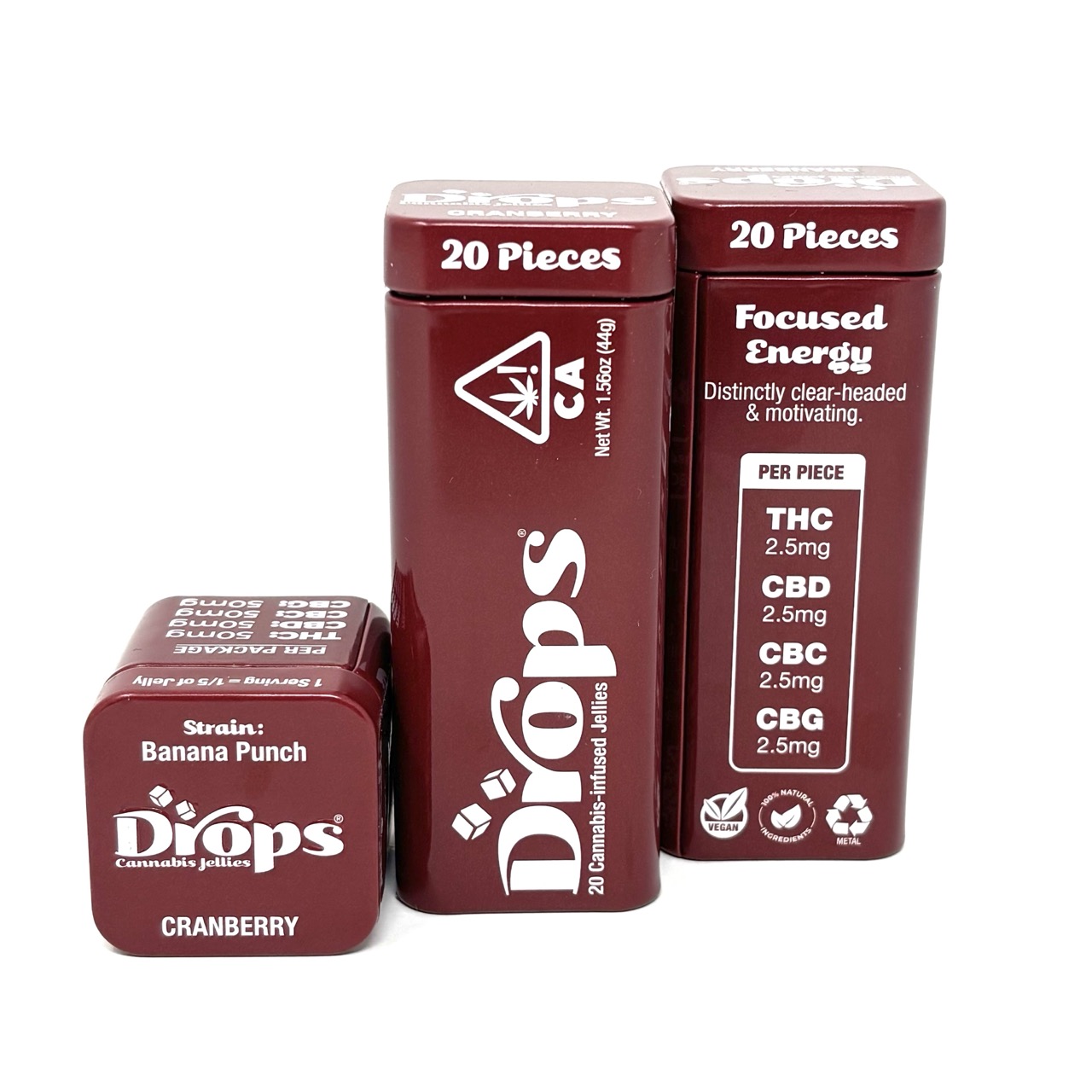 DROPS: CRANBERRY 1:1:1:1 (THC:CBD:CBC:CBG) LIVE ROSIN 20PK GUMMIES 50MG