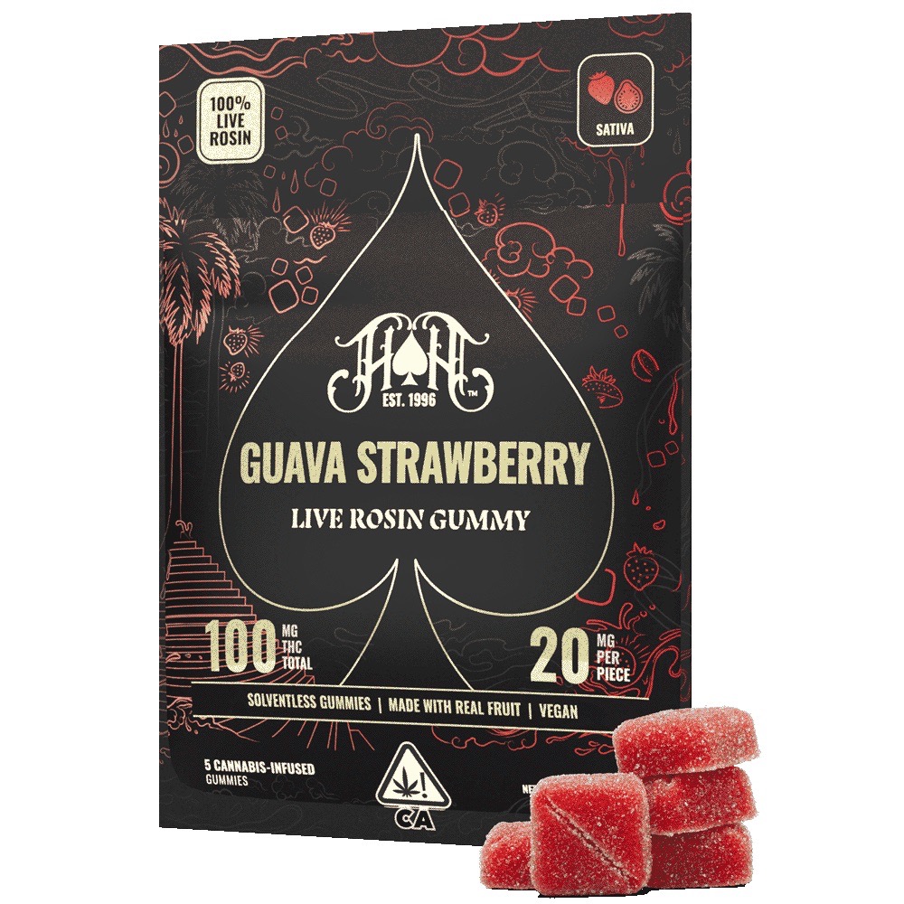 HEAVY HITTERS: GUAVA STRAWBERRY LIVE ROSIN 100MG GUMMY 5PK
