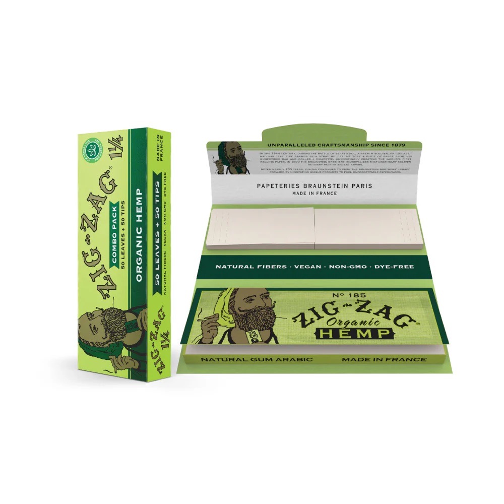 ZIG ZAG: ORGANIC HEMP PAPERS 1 1/4" + TIPS COMBO PACK