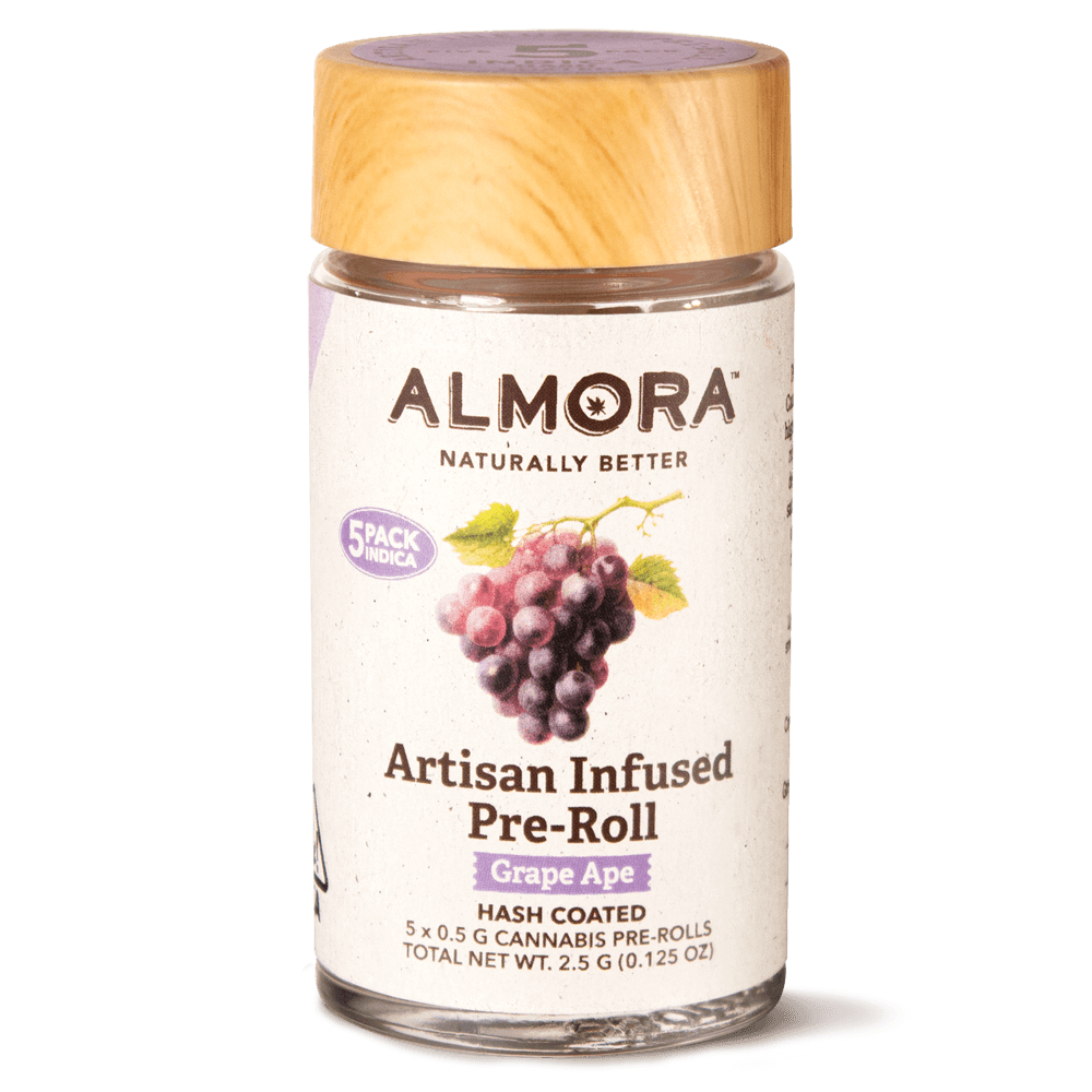 ALMORA: GRAPE APE HASH INFUSED PRE-ROLLS - 2.5 g - 5 Pack