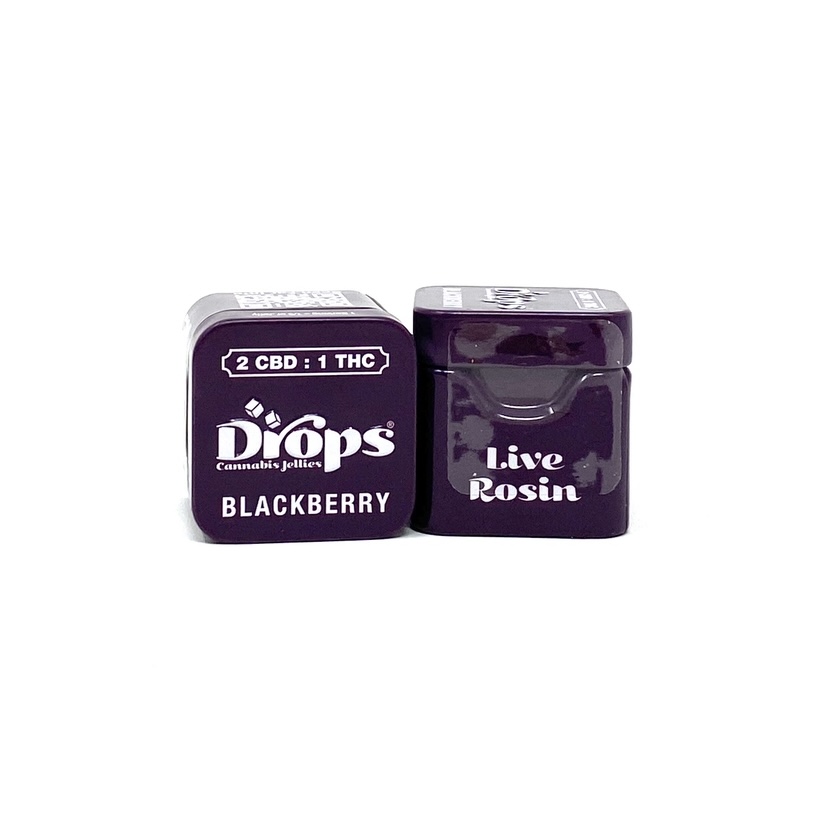 DROPS: BLACKBERRY 1:2 (THC:CBD) LIVE ROSIN 2PK 100MG GUMMIES
