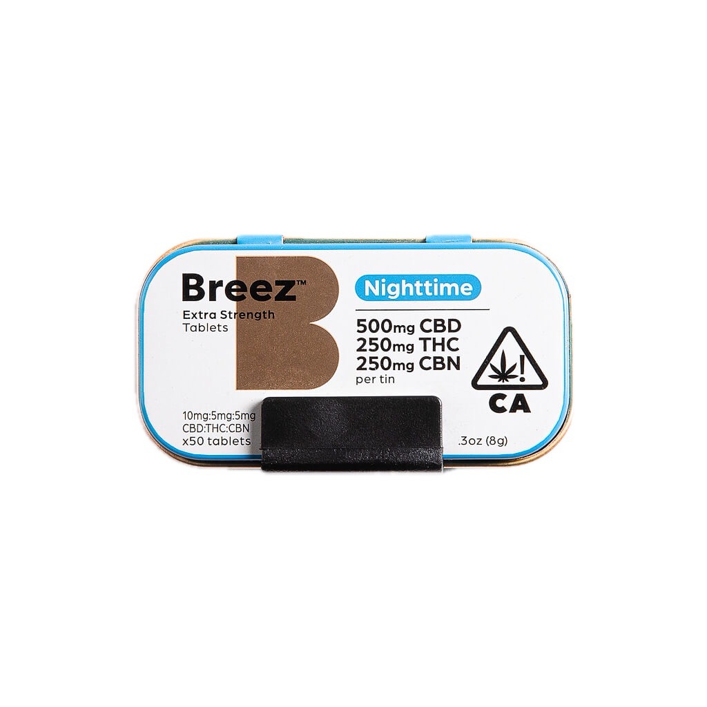 BREEZ: EXTRA-STRENGTH TABLET TINS (NIGHTTIME 500MG CBD / 250MG CBN / 250MG THC)
