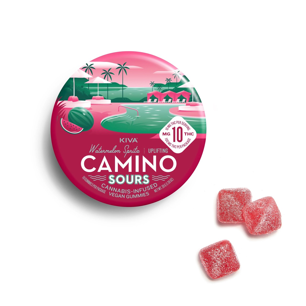 CAMINO SOURS: WATERMELON SPRITZ 'UPLIFTING' GUMMIES 10PK - 100 mg