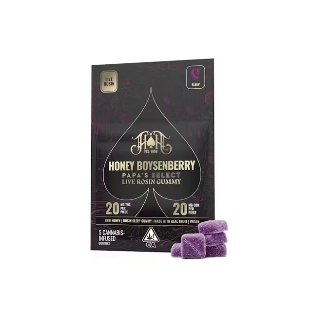 HEAVY HITTERS: HONEY BOYSENBERRY SLEEP ROSIN 1:1 (THC:CBN) 100MG GUMMY 5PK
