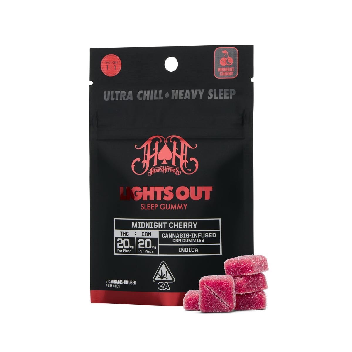 HEAVY HITTERS: MIDNIGHT CHERRY LIGHTS OUT CBN GUMMIES 100MG