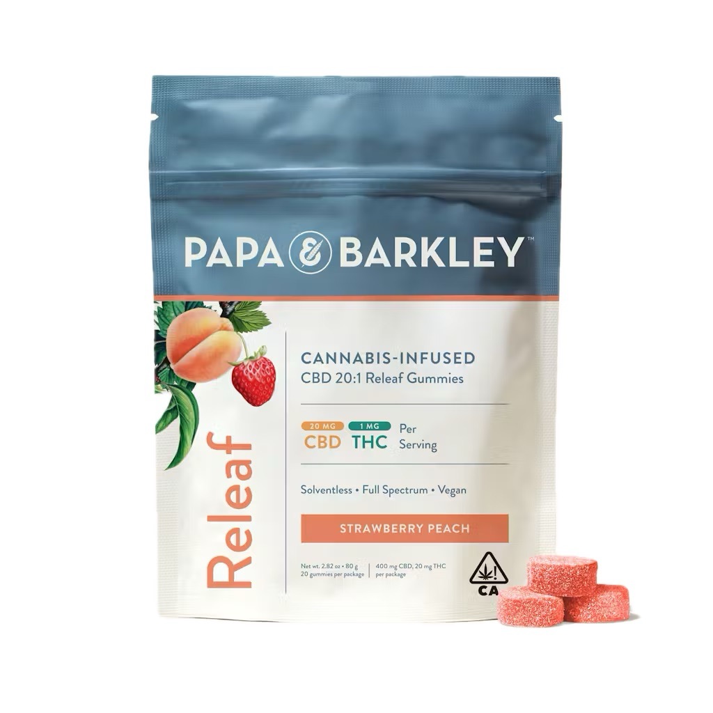 PAPA & BARKLEY: RELEAF 20:1 (CBD:THC) STRAWBERRY PEACH GUMMY 20MG 20PK
