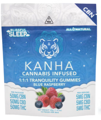 BLUE RASPBERRY TRANQUILITY 1:1:1 10 PACK CBN GUMMIES
