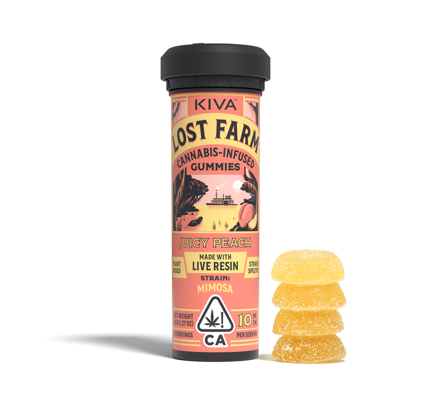 JUICY PEACH MIMOSA LOST FARM 10 PACK LIVE RESIN GUMMIES