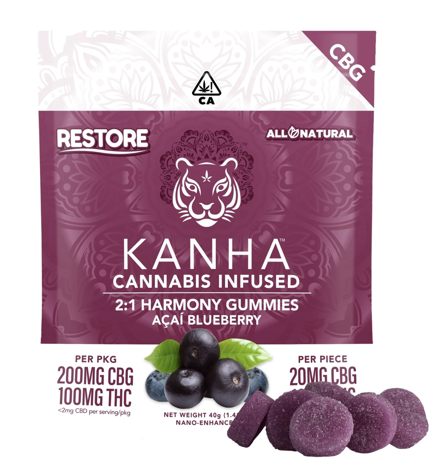 2:1 ACAI BLUEBERRY CBG:THC 10 PACK GUMMIES