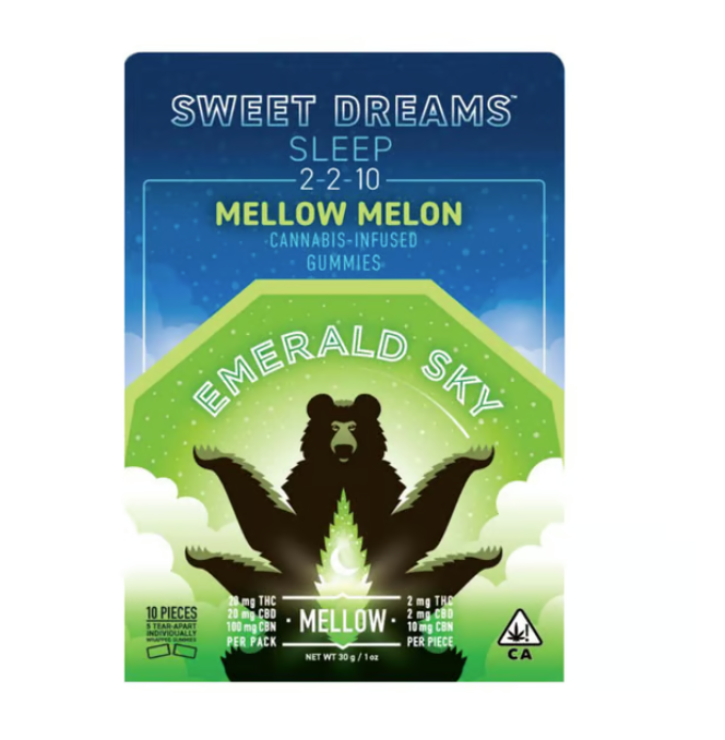 Emerald sky - Mellow Melon 2:2:10 THC:CBD:CBN Gummies - 100 mg - 10 Pack