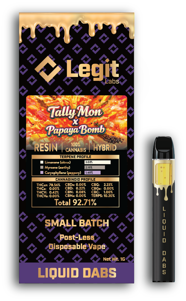 LEGIT LABS – Tallymon X Papaya Bomb | Cured Resin Postless Disposable Vape  - 1g for Sale in Ironwood, MI