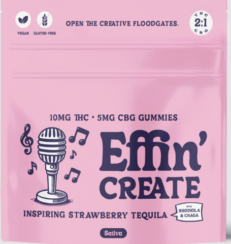 Edibles | Effin' Create Inspiring Strawberry Tequila Sativa 2:1 Thc:Cbg | 20 Pack Gummies