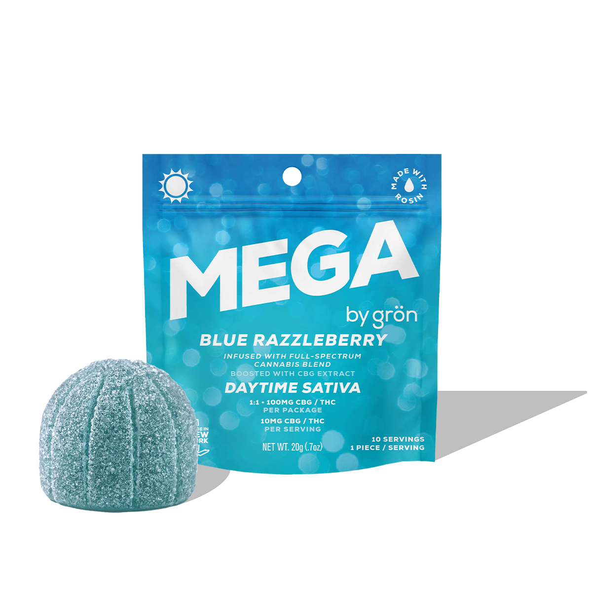 1:1 Blue Razzleberry Mega Pearl (100mg CBG/100mg THC) - 100 mg