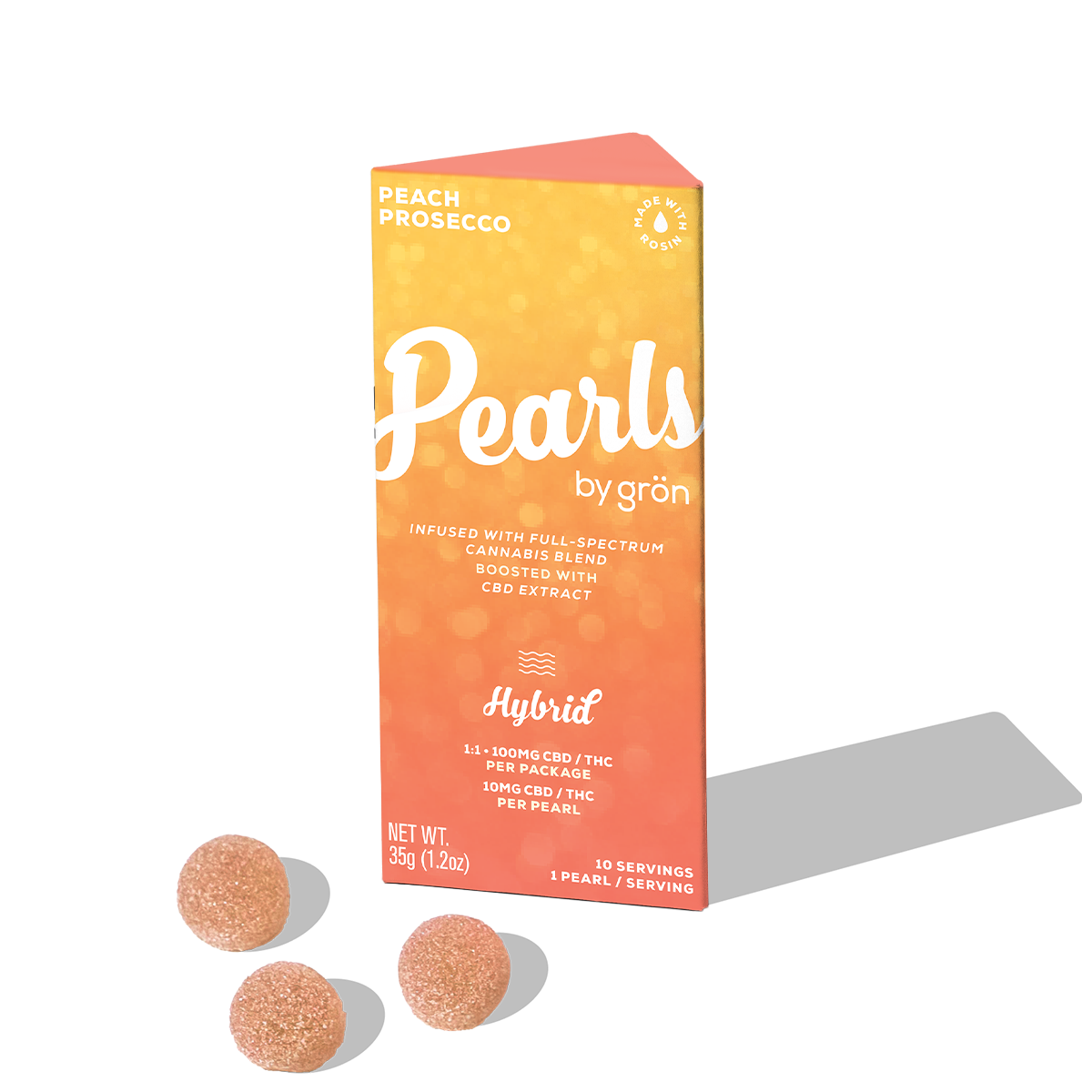 1:1 Peach Prosecco Pearls - Hybrid (10mg CBD/10mg THC) - 100 mg - 10 Pack
