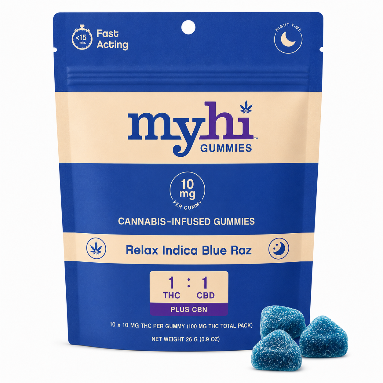 Blue Raz 1:1 (THC:CBD) - Fast Acting - 100mg 10pk