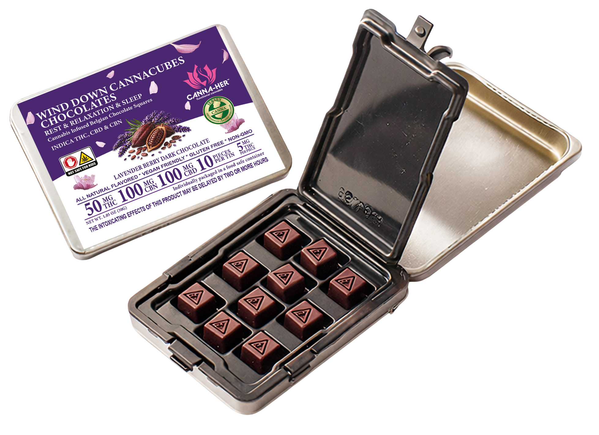 Wind Down - Dark Chocolate Cannacubes - 50mg 10pk