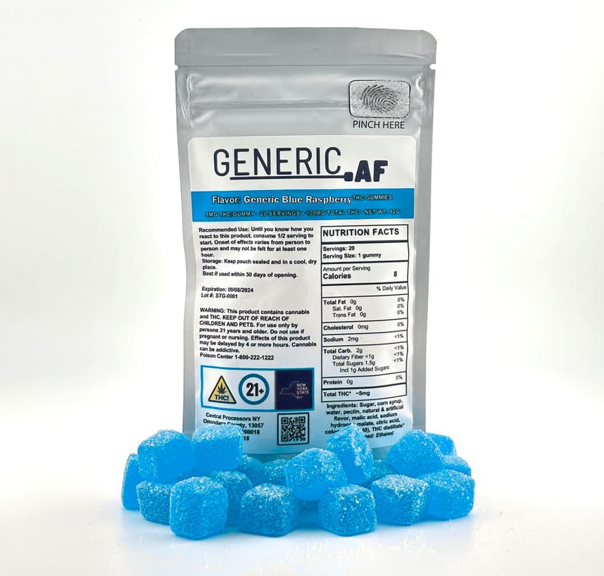GENERIC AF - Blue Raspberry Cannabis Gummies - 100 mg - 20 Pack