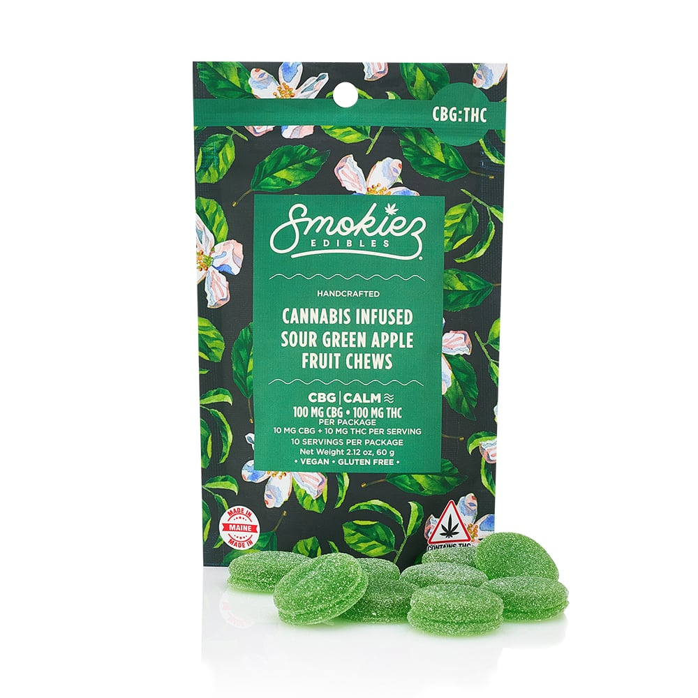 Smokiez Sour Green Apple THC:CBG Fruit Chews - 100 mg - 10 Pack