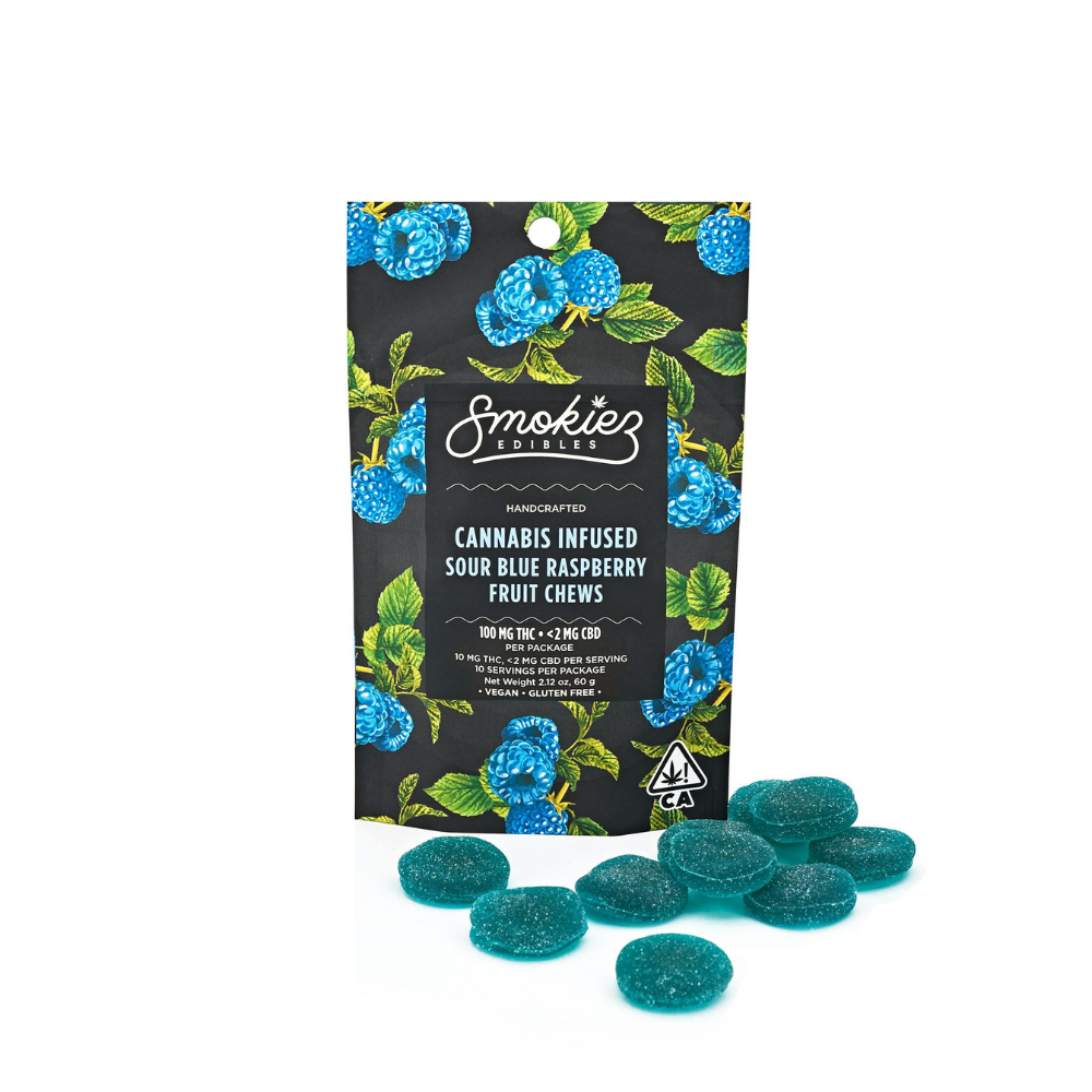 Smokiez Blue Raspberry Fruit Chews 100mg - 100 mg - 10 Pack