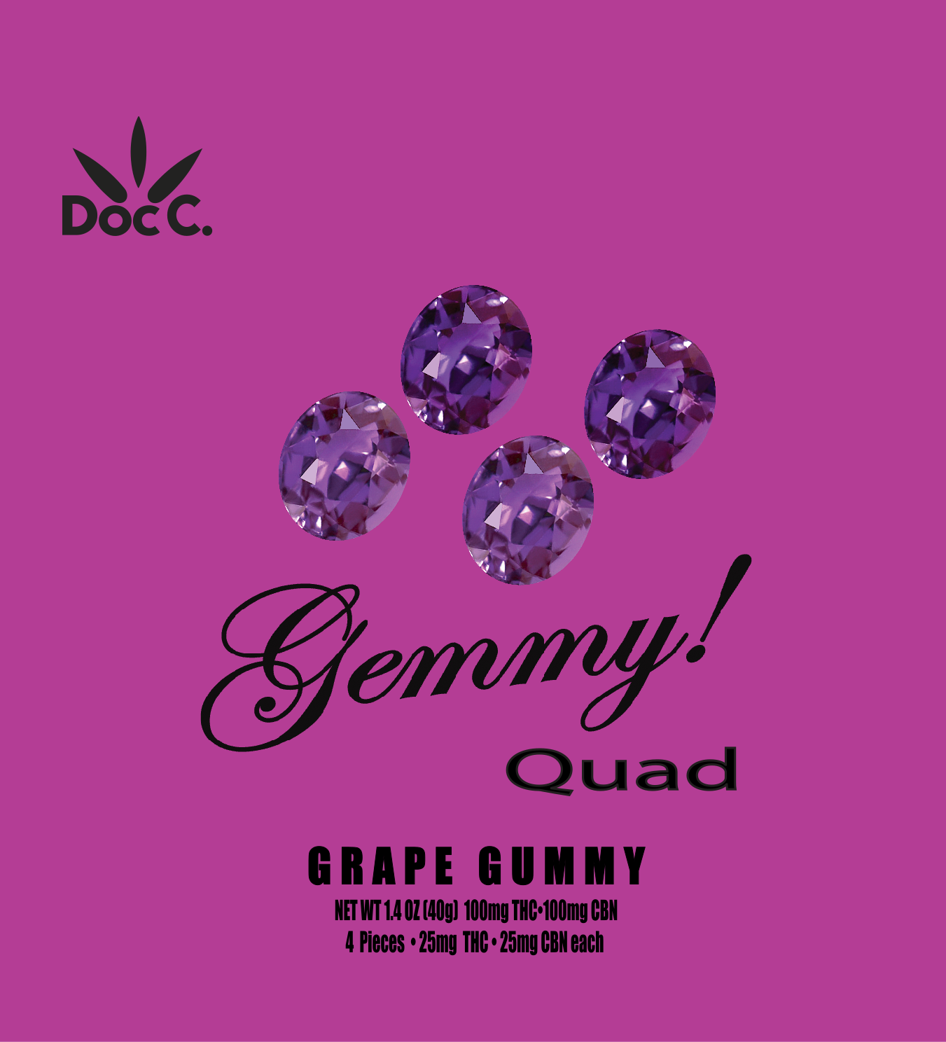 Doc C Grape Gemmy 1:1 THC:CBN 100mg 4pk - 100 mg - 4 Pack