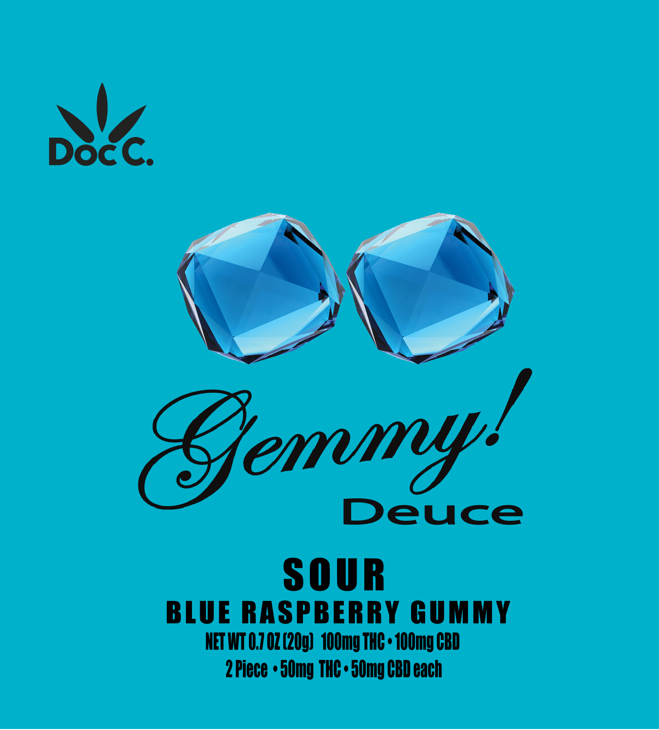 Doc C Blue Raspberry 100mg THC: 100mg CBD 2pk - 100 mg - 2 Pack