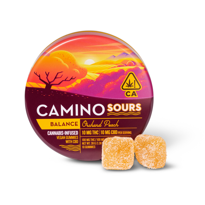 OUTLET - SOURS GUMMIES 10PK [100MG] 1:1 THC:CBD BALANCE ORCHARD PEACH - 100 MG - 10 PACK