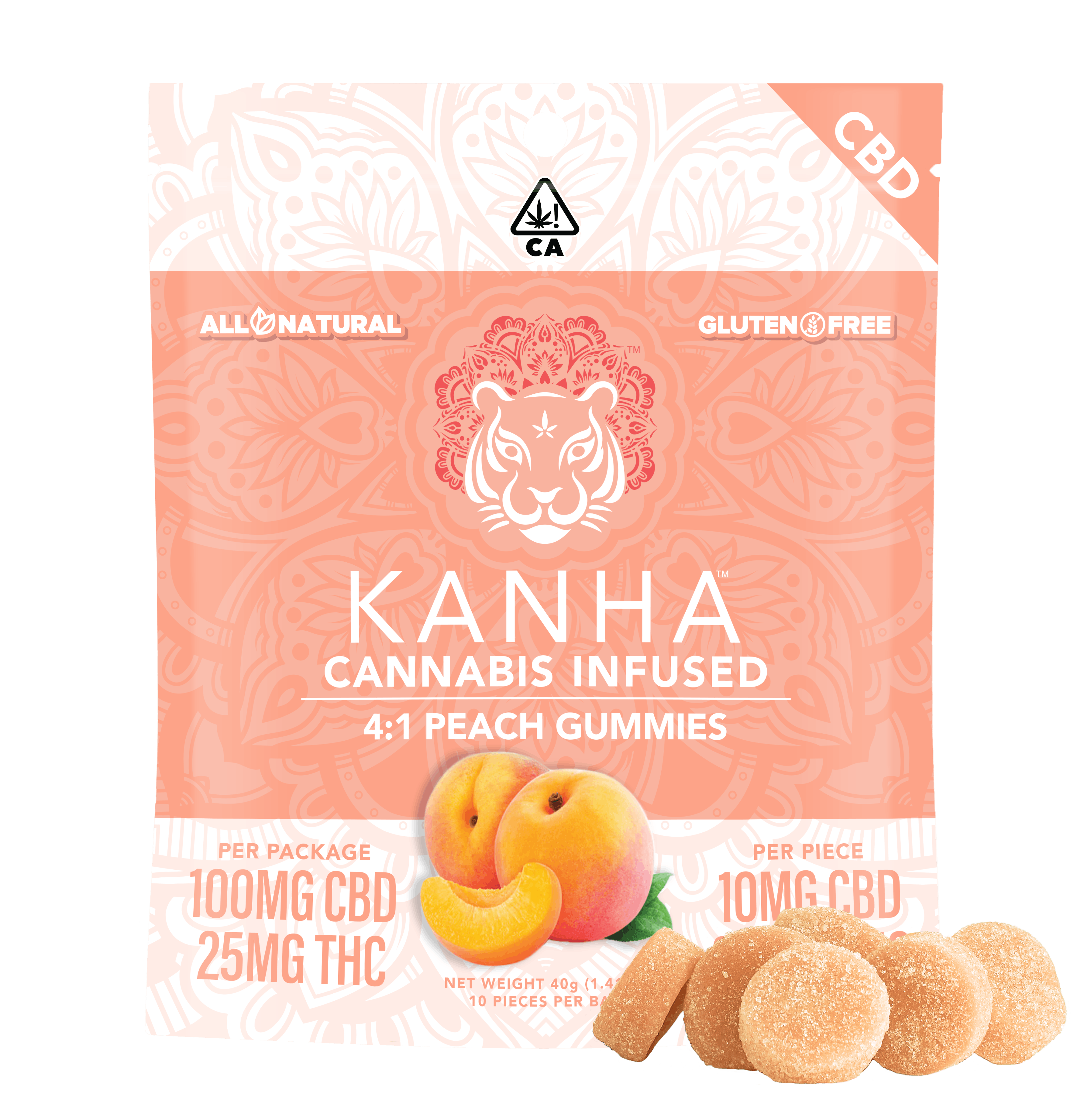 KANHA | PEACH | 4:1 | 10MG CBD : 2.5MG THC | GUMMY