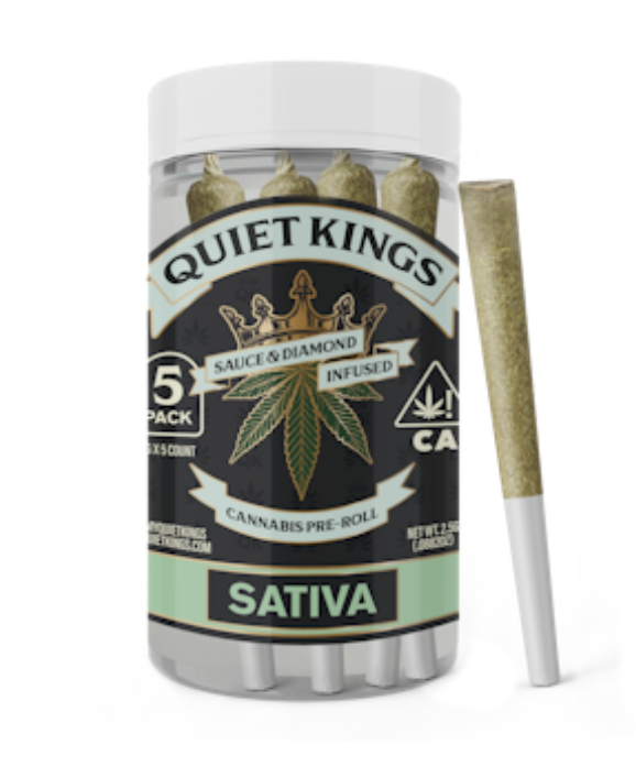 QUIET KINGS | SATIVA | STRAWBERRY COUGH | 5PK | SAUCE AND DIAMOND INFUSED | PRE ROLL