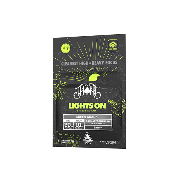 HEAVY HITTERS | SATIVA | LIGHTS ON | GREEN CRACK | KIWI MELON | THC-V | 100MG | GUMMIES