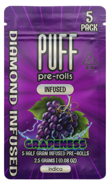 PUFF | GRAPENESS | 5PK | DIAMOND INFUSED | PRE ROLL