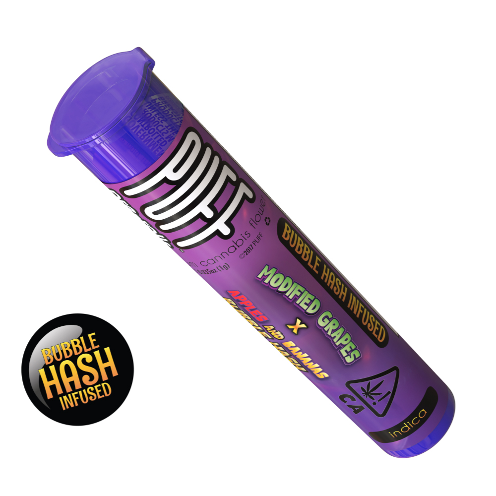 PUFF | INDICA | MODIFIED GRAPES X APPLES & BANANAS | 1G | BUBBLE HASH | INFUSED | PRE ROLL