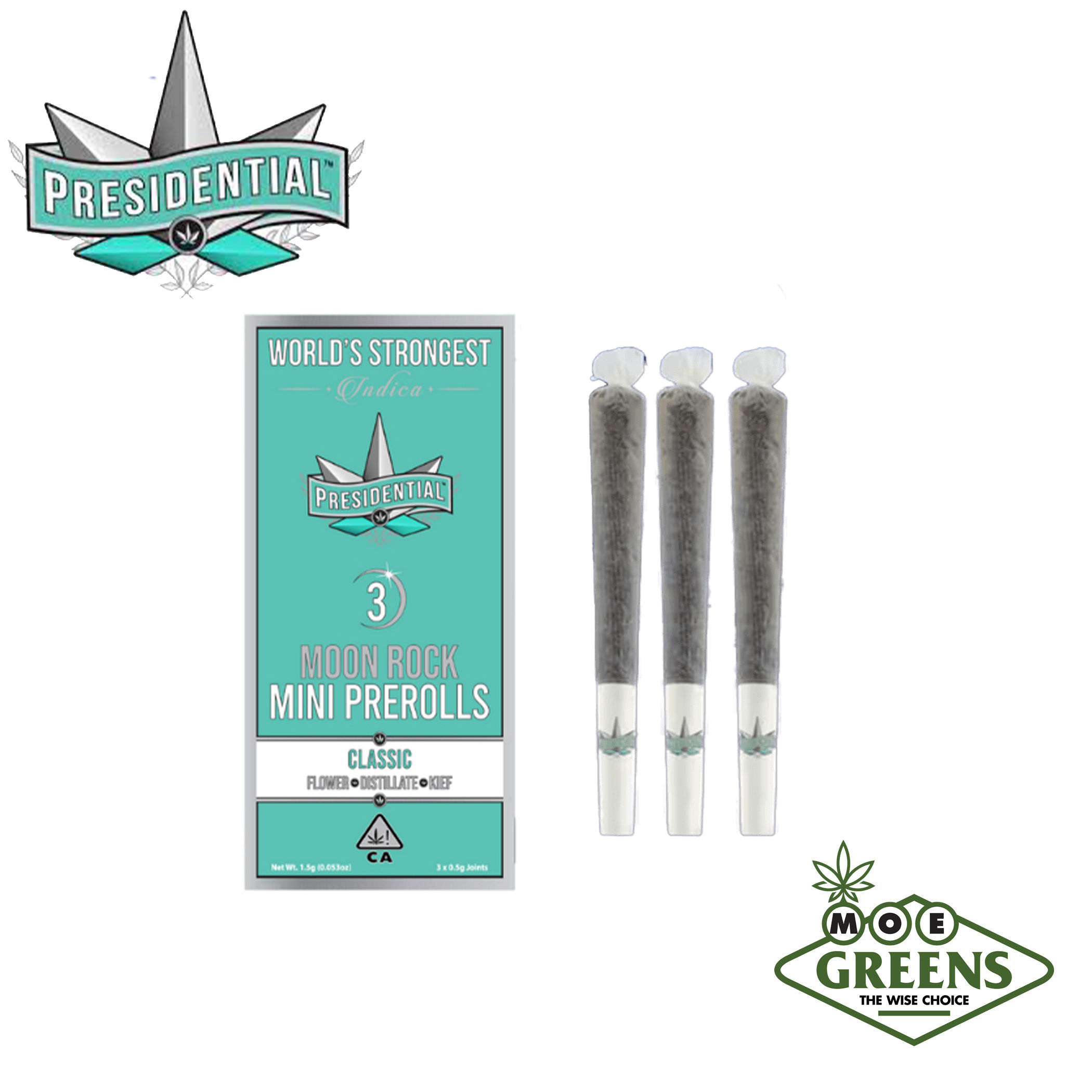 Presidential — CLASSIC MOON ROCK MINI PREROLLS 3PK [INFUSED W/ DISTILLATE & KIEF]
