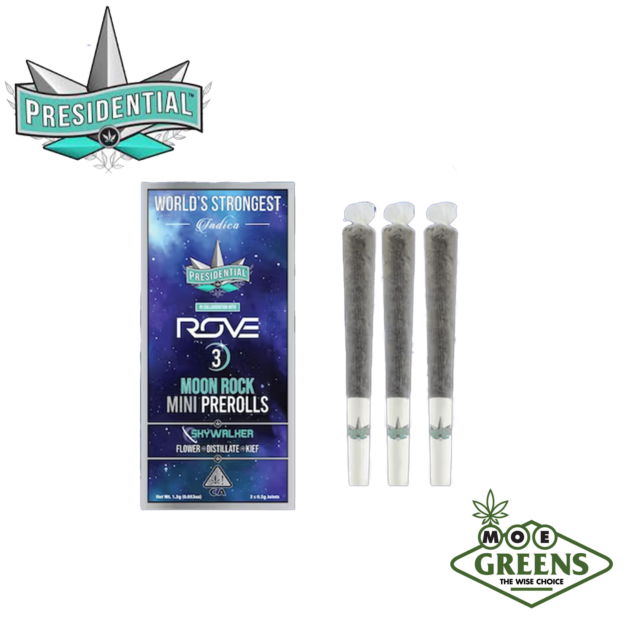 Presidential — SKYWALKER MOON ROCK MINI PREROLLS 3PK [INFUSED W/ DISTILLATE & KIEF]