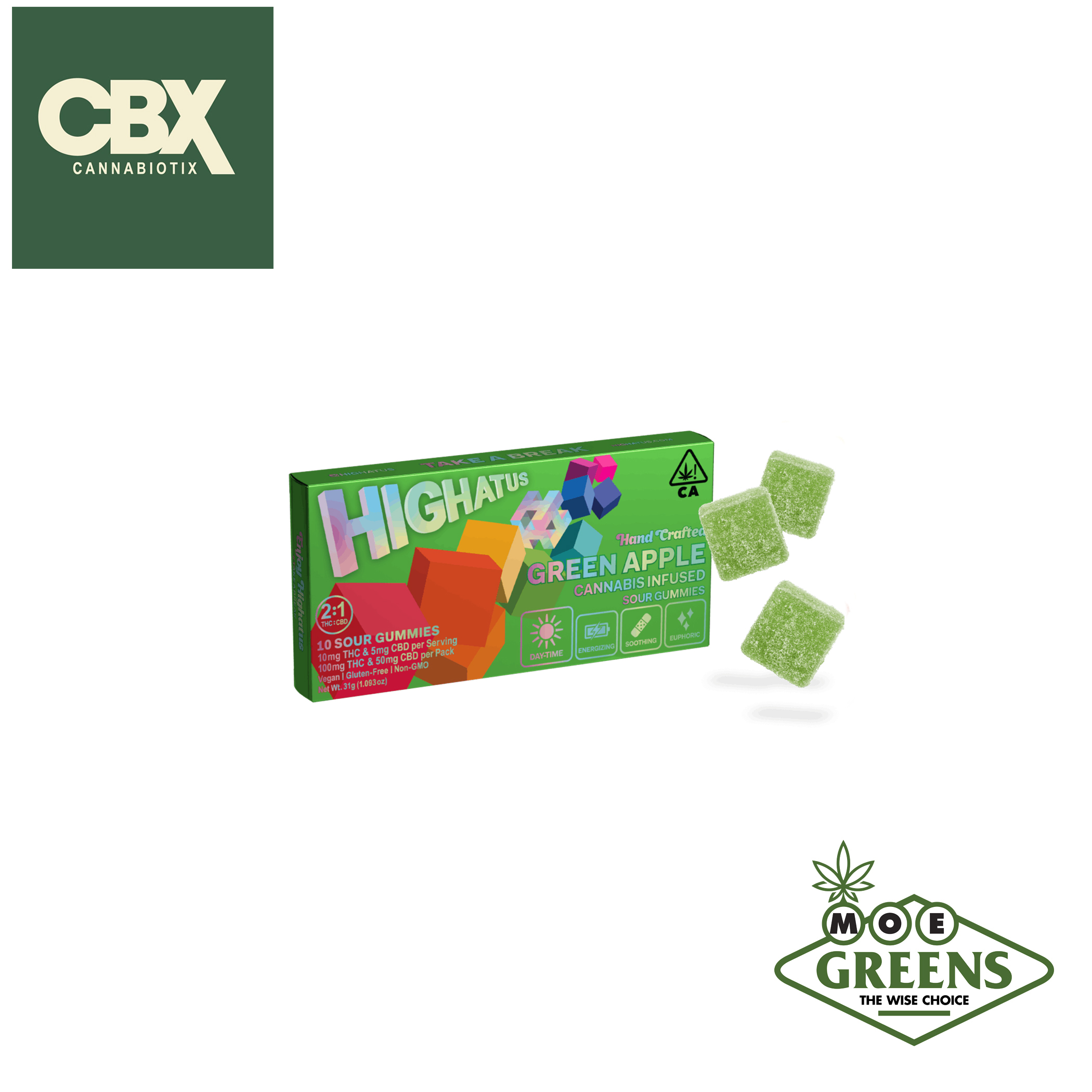 Cannabiotix — GREEN APPLE SOUR HIGHATUS THC:CBD 2:1 10PK [VEGAN]