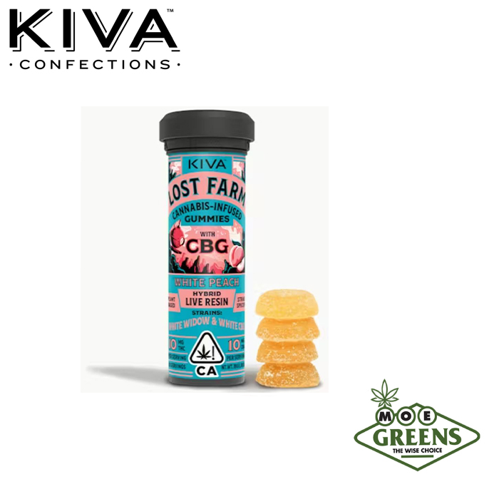 Kiva — WHITE PEACH LOST FARM GUMMIES [INFUSED W/ WHITE WIDOW & WHITE CBG LIVE RESIN]